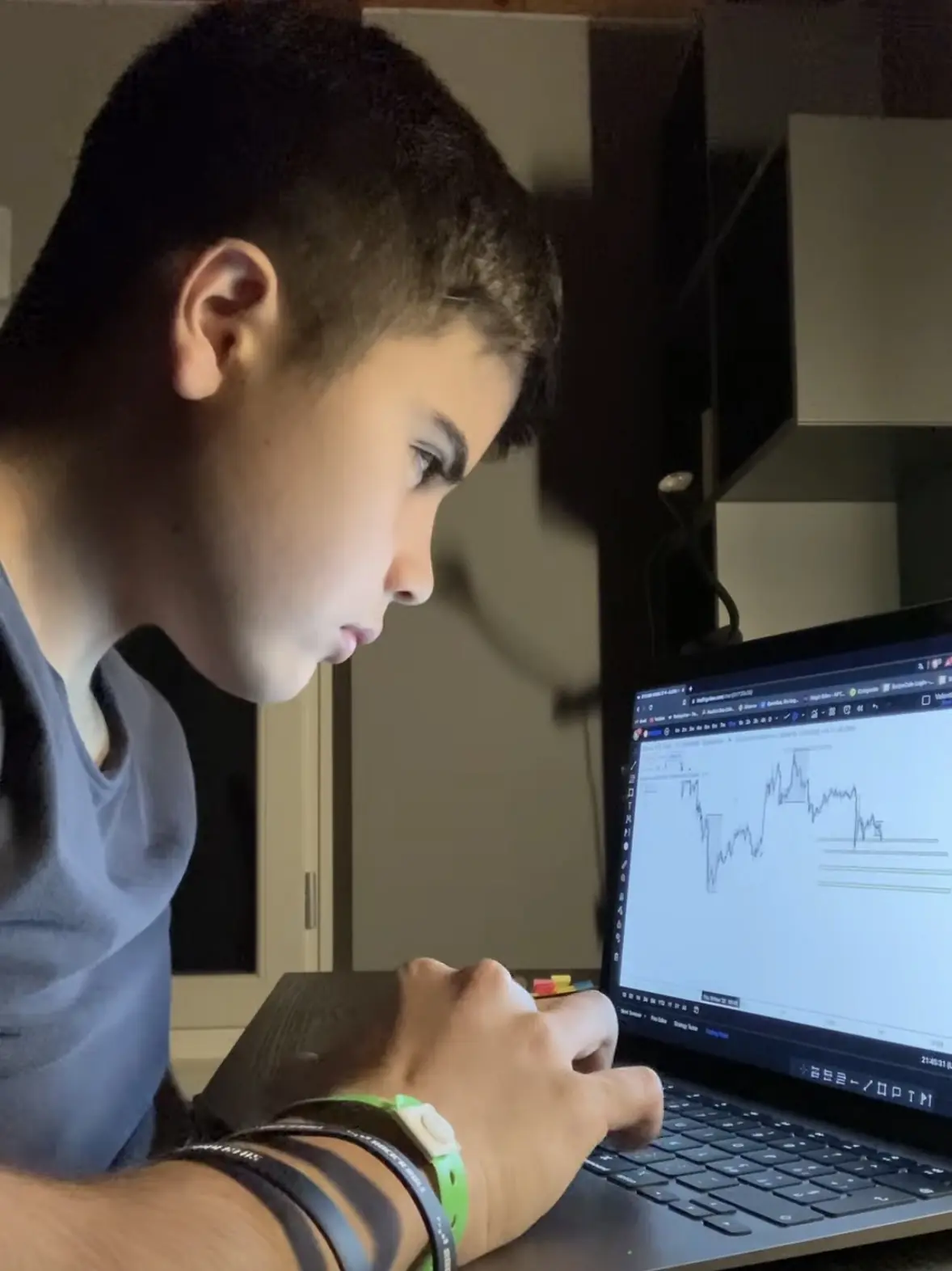 Valentino durante una delle prime analisi di trading